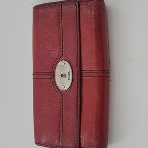 Fossil Red Leather Wallet with Silver Accents